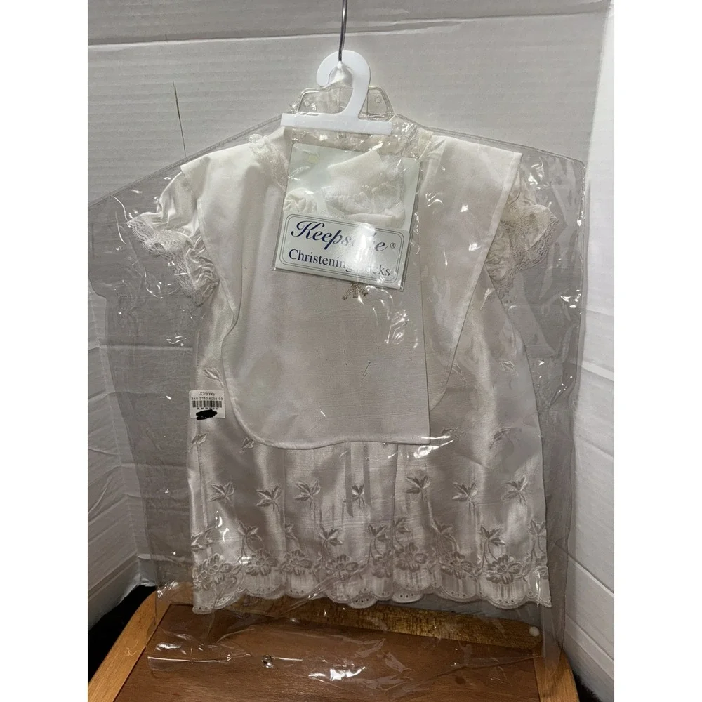 Baby Christening Gown Set , Dress , Hat‎ , Socks , Cape , Scalloped Embroidery